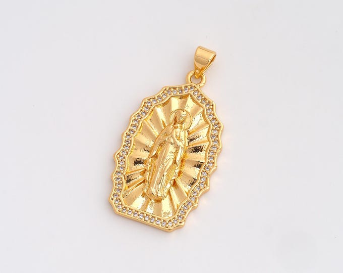 CZ Virgin Mary Pendant,Religion Pendant,18K Gold Filled Catholic Charm,DIY Jewelry Accessories,39.7x19.6x4mm