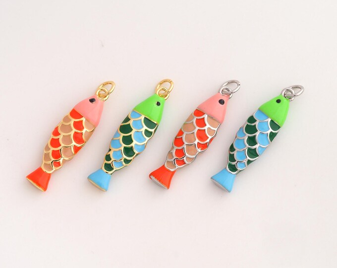 Enamel Fish Pendant,Marine Life Pendant,18K Gold Filled Fish Charm,DIY Jewelry Accessories,33x8.3x4.5mm