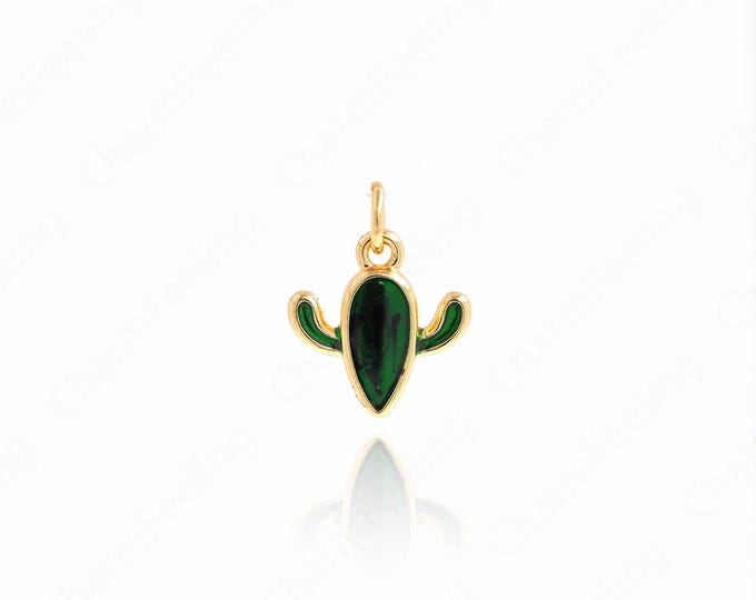 Cactus Pendant, 18K Gold Filled Cactus Necklace,Enamel Plant Charm, Desert Charm, DIY Jewelry Accessories, 16x12.5x2.3mm