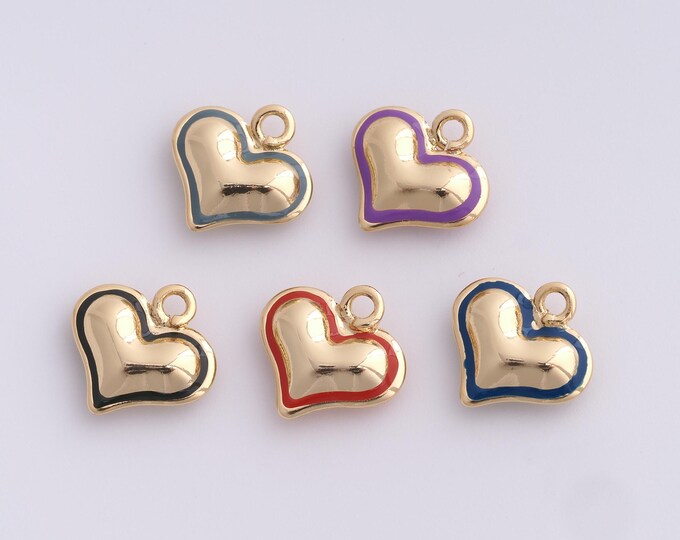 Enamel Heart Pendant,Heart Necklace, 18K Gold Filled Heart Charm, Love Necklace, DIY Jewelry Accessories,15x15x4.6mm
