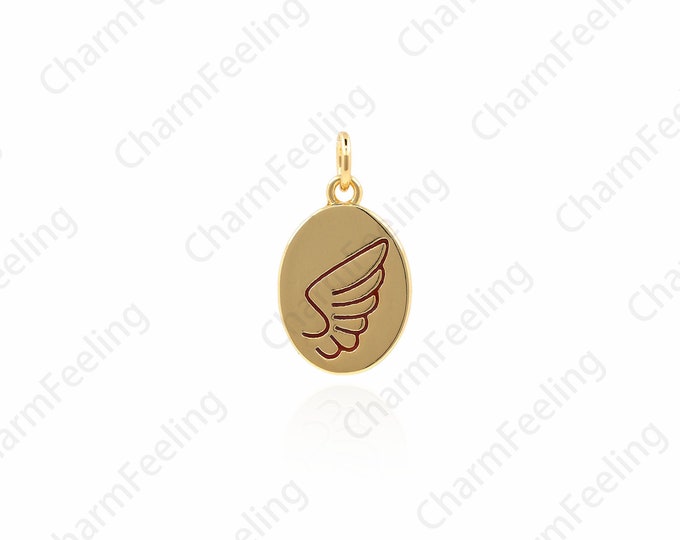 Oval Enamel Wing Pendant, Oval Pendant, Angel Wing Necklace, Wing Charm, Oval Charm, DIY Jewelry Making 16.7x9.2x1.3mm 1pcs