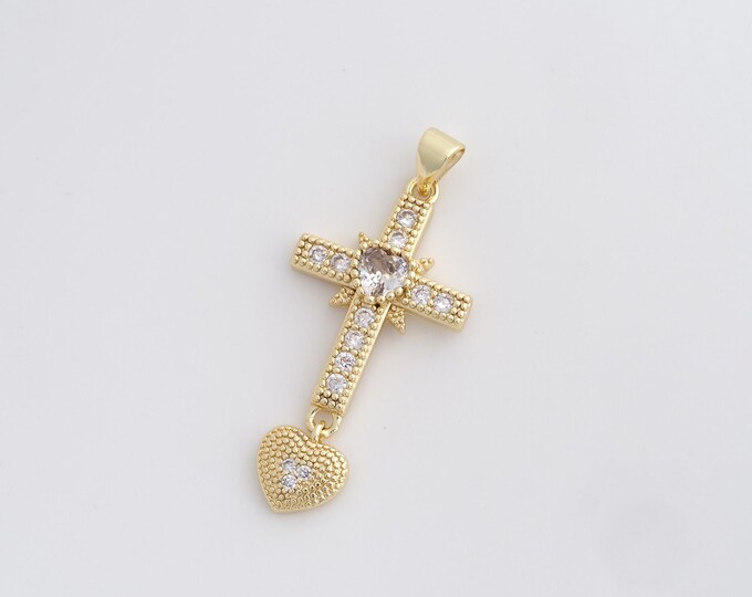 Cross Pendant,Cross Charm,18K Gold Filled Christian Charm,Micropavé CZ Cross Necklace,DIY Jewelry Accessories,40x17.8x3.8mm