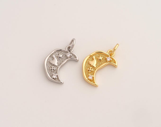 CZ Moon Star Pendant,Celestial Pendant,18K Gold Filled Star Moon Charm,DIY Jewelry Accessories,19.2x11x2.6mm