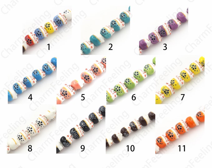 Animal Spacer Beads, Glazed Hand Painted Ceramic Beads, Cute Ceramic Cat Beads, Painted Ceramic Beads, DIY Jewelry Supplies, 7x6.5x5.5mm