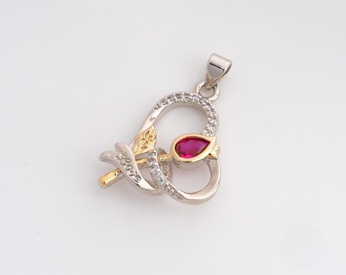 CZ Heart Pendant,Tulip Pendant,18K Gold Filled Flower Charm,DIY Jewelry Accessories,27.5x20x6mm