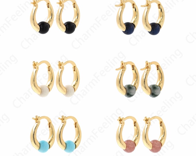 Natural Stone Earrings, 18K Gold Filled Simple Earrings, Everyday Earrings, Micropavé CZ Gemstone Earrings, Gift for Her