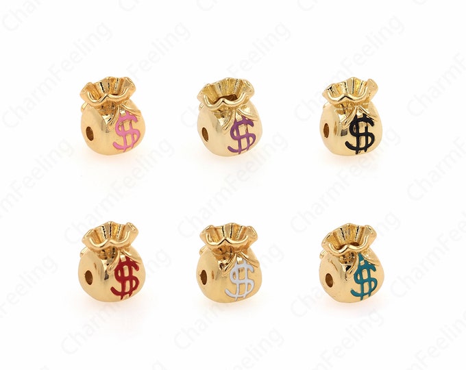 Wallet Beads, Dollar Spacer Beads, 18K Gold Filled Wallet Charm, Enamel Beads, DIY Jewelry Supplies, 11x8.8x8.5mm