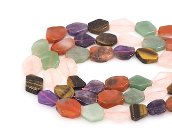 Flat Piece Natural Stone Necklaces,Dark Colorful Crystal Flat Beads,Natural Stone Chains,Gemstone Necklaces,Gemstone Beads,15x20mm