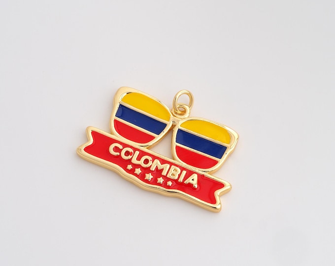 Enamel Colombia Flag Pendant,Eyeglass Pendant,18K Gold Filled Colombia Charm,DIY Jewelry Accessories,22.4x30x2.3mm