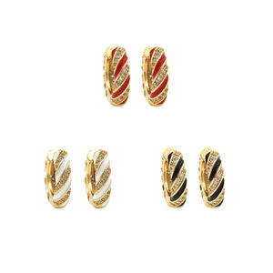 1 Pair,Micropavé CZ  Multicolor Hoop Earrings, Enamel Earrings,18K Gold Filled Round Earrings, Enamel Earrings,Earring Jewelry,16x18x4mm