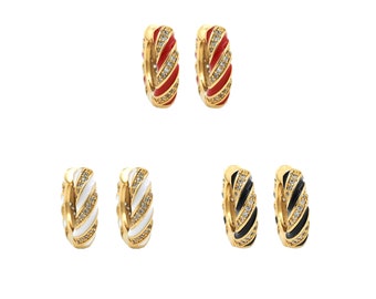 1 Pair,Micropavé CZ  Multicolor Hoop Earrings, Enamel Earrings,18K Gold Filled Round Earrings, Enamel Earrings,Earring Jewelry,16x18x4mm