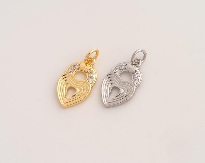 CZ Heart Lock Pendant,Lock Pendant,18K Gold Filled Heart Charm,DIY Jewelry Accessories,21x10x1.7mm
