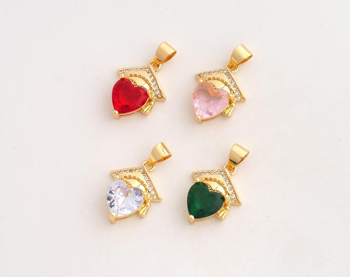 CZ Doctoral Cap Pendant,Doctoral Cap Pendant,18K Gold Filled Doctoral Cap Charm,DIY Jewelry Accessories,21x13x5.2mm