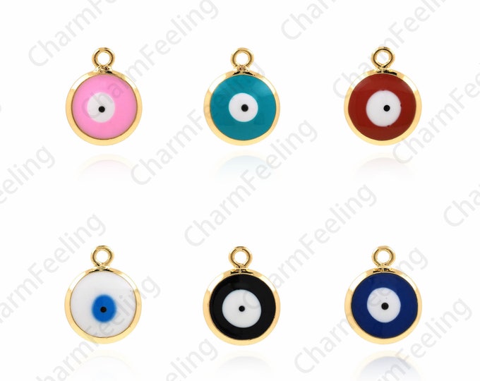 18K Gold Filled Enamel Eye Pendant, Filled Gold Enamel Eye Charm, Enamel Eye Jewelry, Coin Medal Eye Ornament 13x10x3.3mm