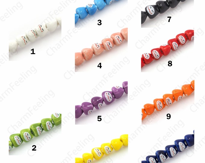 Cute Ceramic Cat Beads, Animal Spacer Beads, Glazed Hand Painted Ceramic Beads, Painted Ceramic Beads, DIY Jewelry Supplies, 8.5x9x10mm
