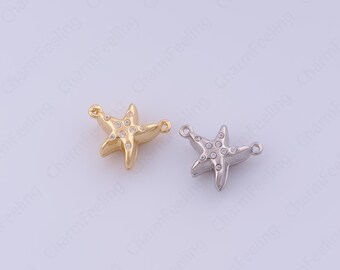 Collana con pentagramma in micropavé di zirconi cubici, ciondolo a forma di stella, ciondolo a forma di stella in oro 18 carati, accessori per gioielli fai da te. 12,3x14,8x5,2 mm