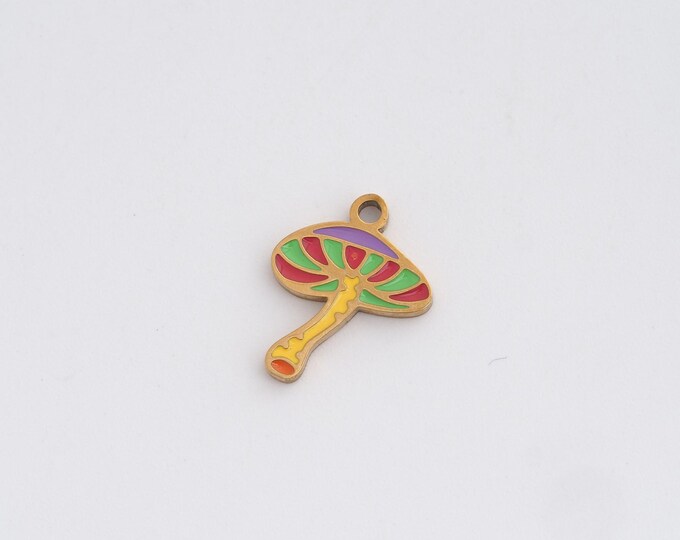 Enamel Mushroom Charms,Dainty Fungi Charm, 18K Gold Filled Mushroom Pendant,DIY Jewelry Accessories 14.4x11.4x1.3mm