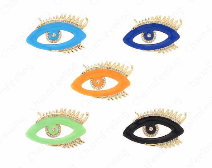 18K Gold Filled Enamel Eye Charm, Bird's Eye Pendant, Micropavé CZ Eagle Eye Necklace, Eye Pendant, DIY Jewelry Supplies, 22.5x36x3.5mm