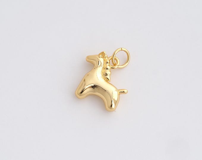 Horse Pendant,Animal Charm, 18K Gold Filled Unicorn Charm,Unicorn Pendant, DIY Jewelry Supplies, 16.7x13x3.7mm