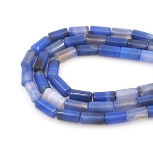 Perles cylindriques en calcédoine bleue, perles tubulaires, chaînes en pierre naturelle, perles gemmes, accessoires de fabrication de gemmes à faire soi-même, 8 x 16 mm