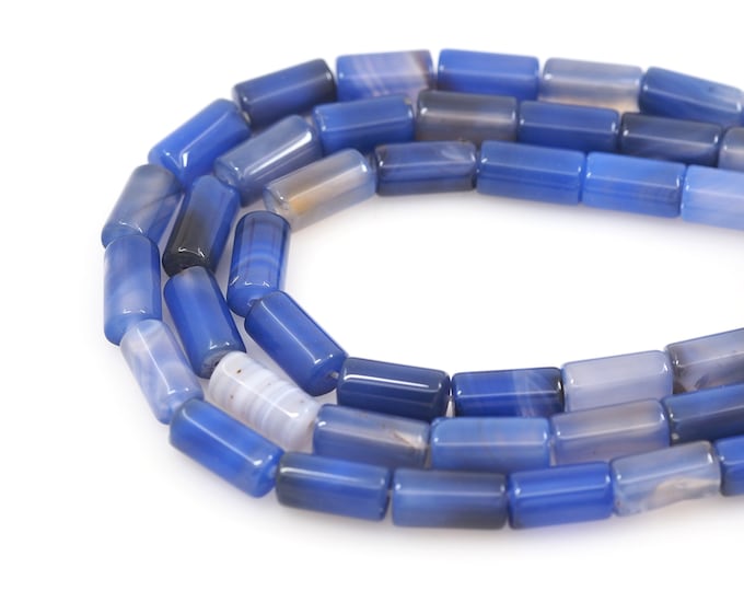 Blue Chalcedony Cylindrical Beads, Gem Tube Beads, Natural Stone Chains, Gem Beads, DIY Gem Making Accessories, 8x16mm