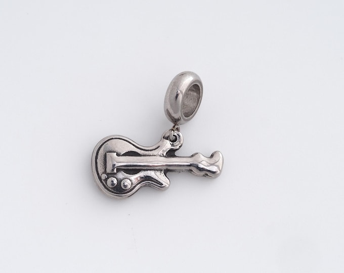 Stainless Steel Guitar Pendant,Guitar Charms,Guitar Charm, DIY Jewelry Supplies, 25.4x17.5x3.2mm