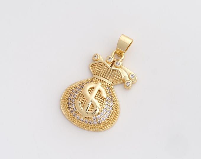 CZ Money Bag Pendant,Money Bag Pendant,18K Gold Filled Money Bag Charm,DIY Jewelry Accessories,33.4x19x6mm