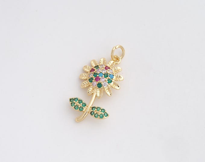 CZ Flower Pendant,Flower Pendant,18K Gold Filled Flower Charm,DIY Jewelry Accessories,28.6x13.3x3.2mm