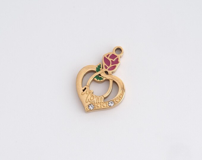 Heart Rose Necklace,Dainty Heart Charm, 18K Gold Filled Heart Pendant,Flower Necklace, DIY Jewelry Accessories 18.4x12.8x2mm