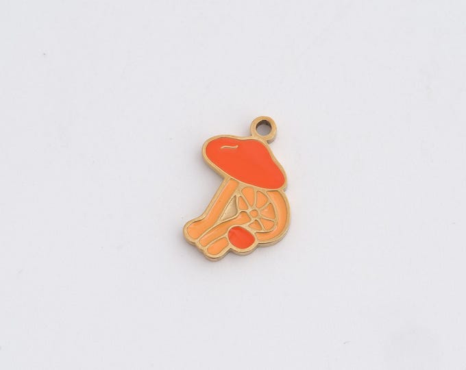 Enamel Mushroom Charms,Dainty Fungi Charm, 18K Gold Filled Mushroom Pendant,DIY Jewelry Accessories 15.7x11.8x1.3mm