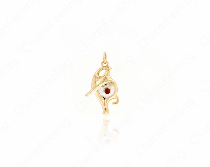 18K Gold Filled Round Eye Pendant,Enamel Eye Charm, Lucky Eye Necklace, DIY Jewelry Making Supplies, 26x14x3.7mm