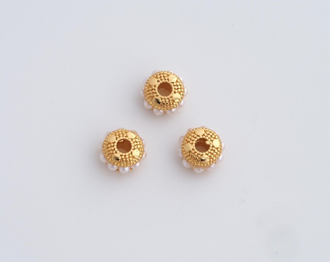 Gold Spacer Beads,18K Gold Filled Flat Beads,Flower Bead,Cubic Zirconia Gold Spacer Beads,6.8x3.8mm
