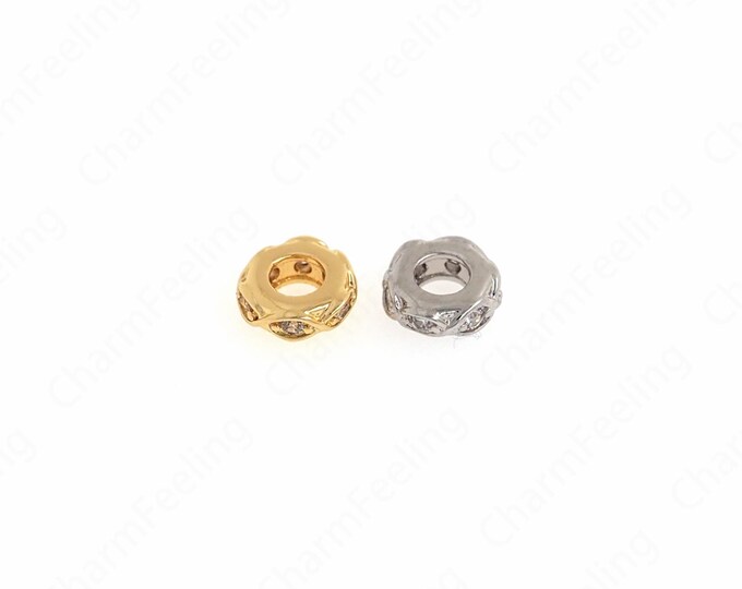 18K Gold Filled Round Spacer Beads, Micropave CZ Heart Spacer Beads,Flat Beads, DIY Jewelry Supplies, 6.2x2mm