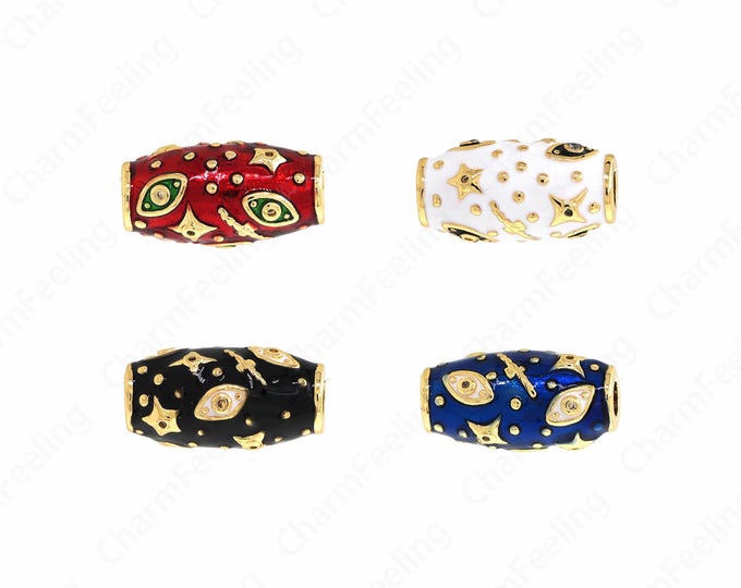 Enamel Charm, 18K Gold Filled Oval Spacer Beads, Enamel Spacer Beads, Tube Beads, DIY Bracelet Accessories, 20x10.5x10.5mm