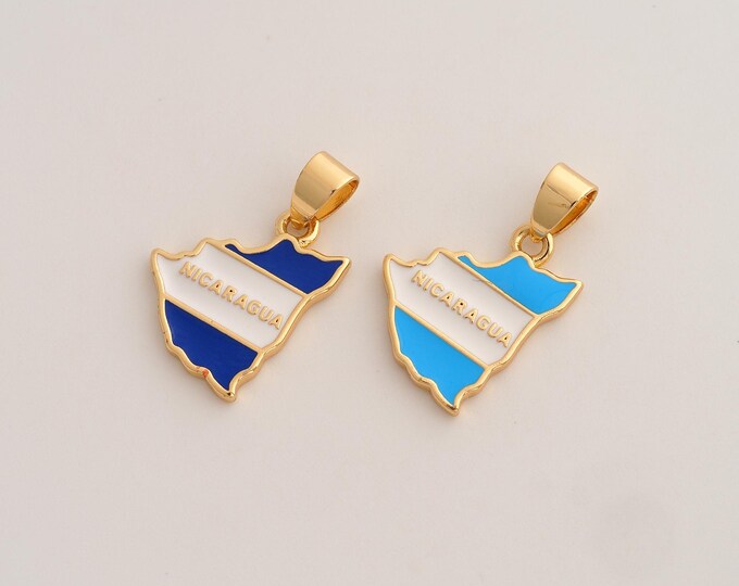 Enamel Nicaragua Flag Pendant,Nicaragua Pendant,18K Gold Filled Flag Charm,DIY Jewelry Accessories,23.7x14.4x2mm