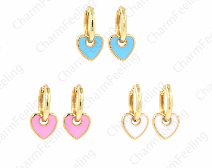 Enamel Love Earrings, Enamel Love Earrings, 18K Gold Filled Heart Earrings, Love Earrings, Love Charm, Enamel Charm,19mm