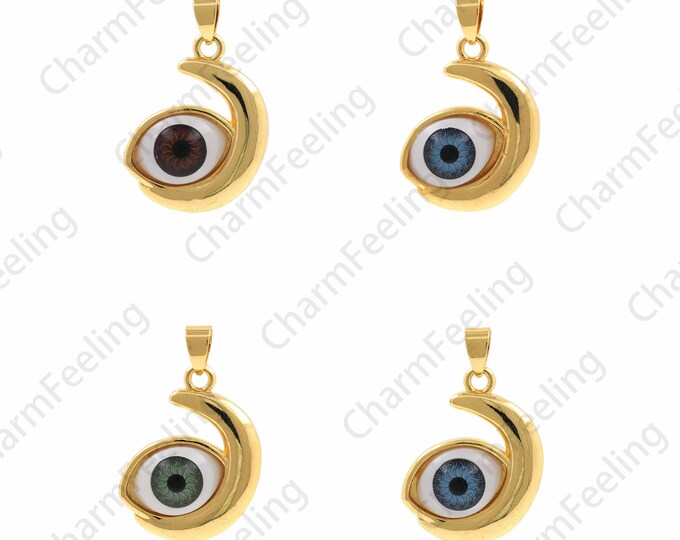 18K Gold Filled Moon Eye Pendant, Eye Charm, Enamel Charm, Crescent Moon Necklace, Eye Necklace,DIY Jewelry Making Accessories 33.5x19x6.5mm