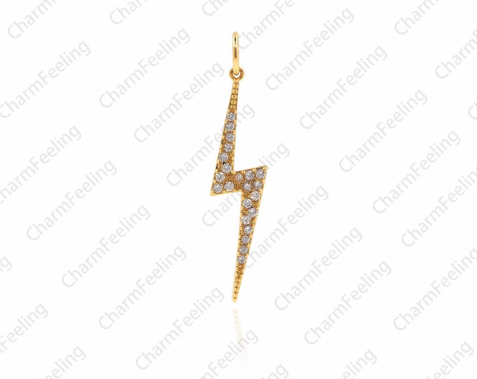 lightning pendant，thunder charm，micro pave charms，Gold Thunder Pendant 30.8x6.2x1.5mm 1pcs