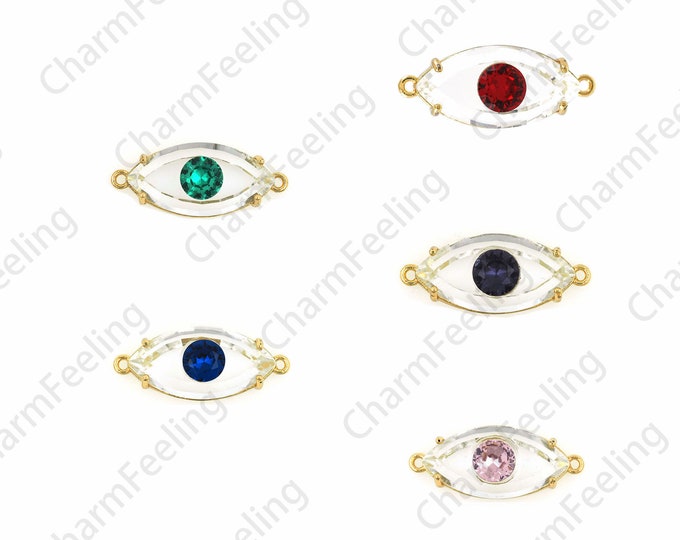 18K Gold Filled Hollow Eye Charm, Cubic Zirconia Eye Connector, Eye Charm, DIY Jewelry Making Accessories 12x28.5x7.5mm