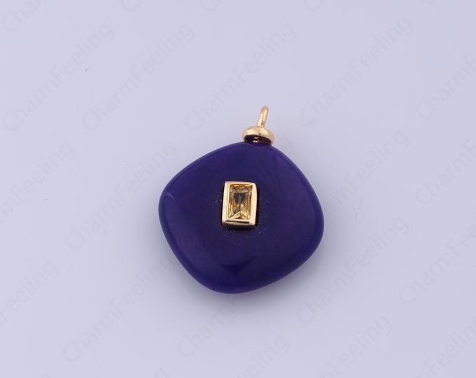 Natural Stone Pendant,Diamond Shape Charm,18K Gold Filled Gem Pendant,DIY Jewelry Supplies, 26.5x21.3x7.4mm