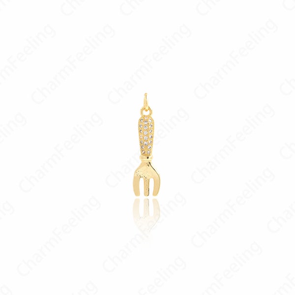 Micro Pavé CZ Fork Charm Earrings Necklace 18K Gold Filled Spoon Pendant,DIY Jewelry Making Supply,27.2x7.4x2.7mm