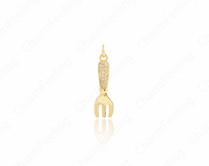 Micro Pavé CZ Fork Charm Earrings Necklace 18K Gold Filled Spoon Pendant,DIY Jewelry Making Supply,27.2x7.4x2.7mm