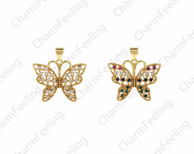 Animal Pendant Insect Charm,Micropavé CZ Butterfly Charm,18K Gold Filled Butterfly Pendant,DIY Jewelry Accessories 24.5x24.5x3mm