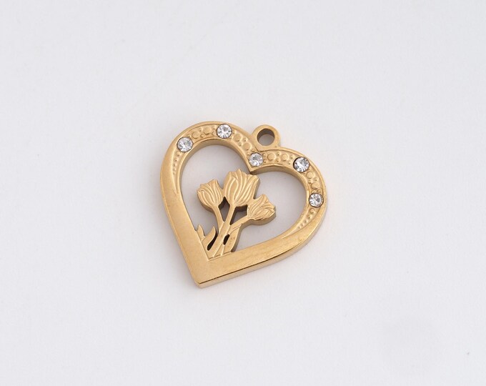 Micropavé CZ Heart Necklace,Dainty Heart Charm, 18K Gold Filled Heart Pendant, Love Necklace, DIY Jewelry Accessories 17x16.3x1.8mm