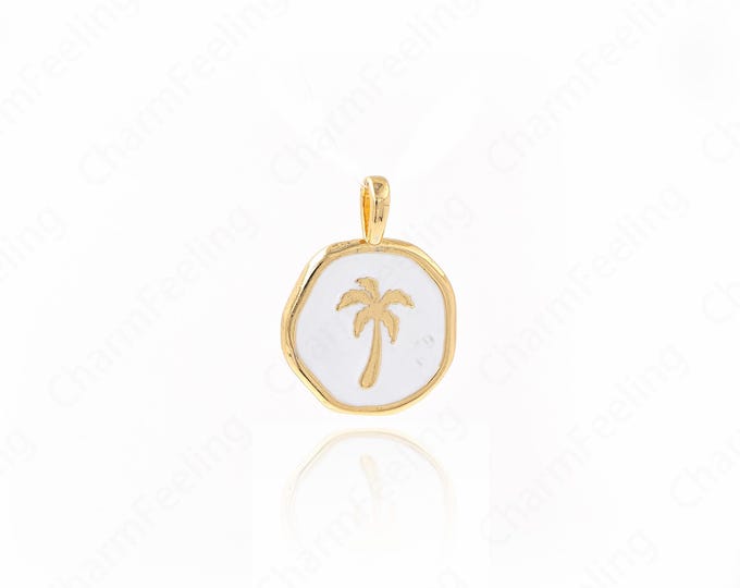 Enamel Palm Tree Charm,18K Gold Filled Tree Of Life Pendant,Plant Necklace,Tree Pendant,DIY Jewelry Making Accessories,18.5x13.7x1.8mm