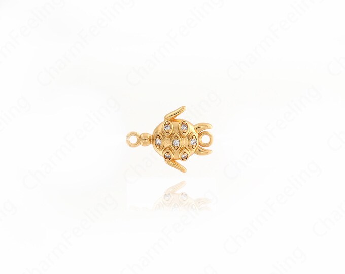 Turtle Connector, Animal Connector, 18K Gold Filled Turtle Charm, DIY Bracelet Necklace Accessories, 17.4x13.7x4.2mm