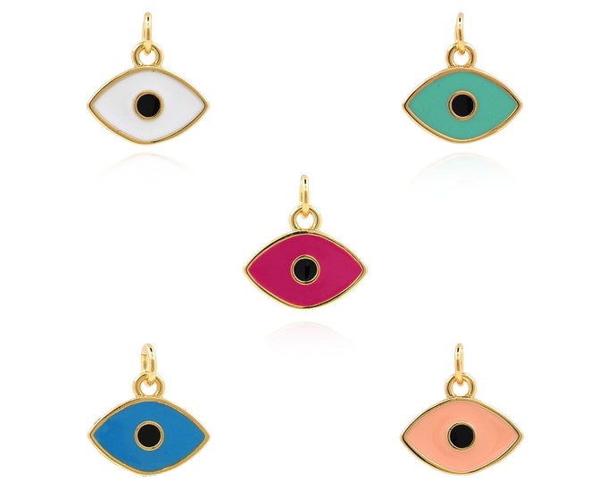 18K Gold Filled Eye Pendant, Eye Charm, Enamel Charm, Enamel Pendant, DIY Jewelry Accessories, 12x11x1.4mm