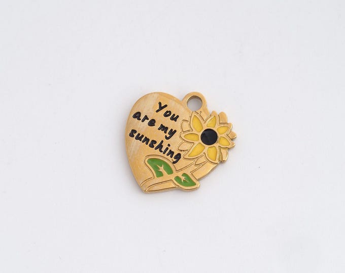 Enamel Flower Charms,Dainty Heart Charm, 18K Gold Filled Heart Pendant,DIY Jewelry Accessories 15.6x15x1.3mm