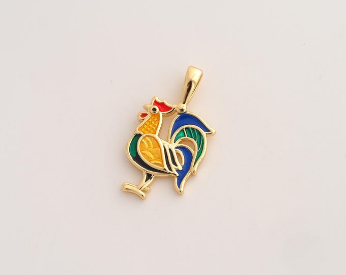 Enamel Rooster Pendant,Animal Pendant,18K Gold Filled Rooster Charm,DIY Jewelry Accessories,25x13.7x2.3mm