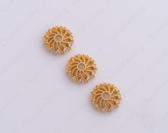 18K Gold Filled Flower Bead Caps,Pearl Caps,Round Bead Caps,Flower Caps,Spacer Jewelry, Brass Caps, DIY Gold Jewelry Making,10.7x3.3mm